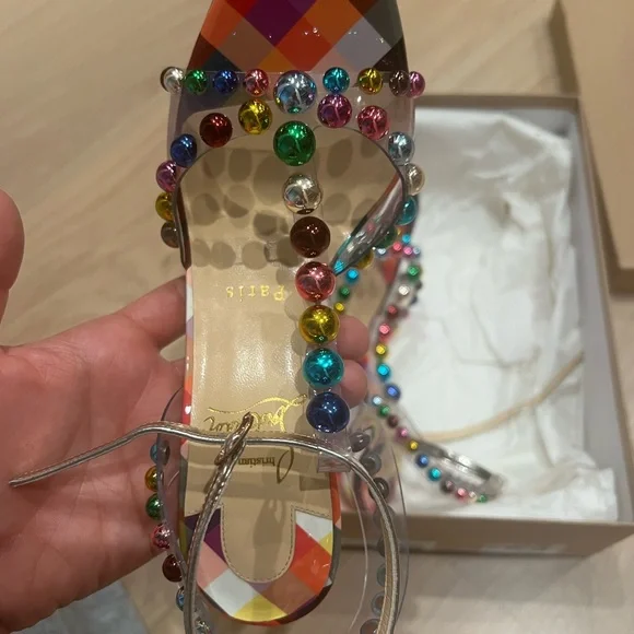 Louboutin Faridaravie Rainbow Dot PVC Sandal T Strap Heel